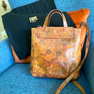 Frye small tote/crossbody bag in floral printed leather.